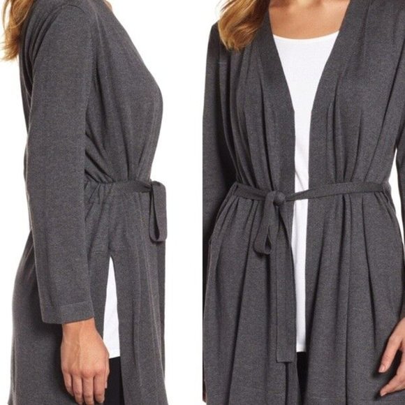 Eileen Fisher Belted Gray Open Cardigan Tencel Cotton Silk Women's Medium - Picture 2 of 11